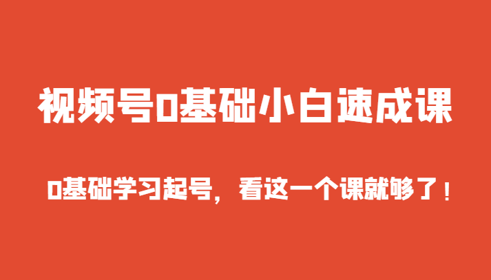 视频号0基础小白速成课，0基础学习起号，看这一个课就够了！-副业网
