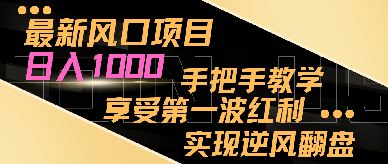 最新风口项目，日入1000，手把手教学，享受第一波红利，实现逆风翻盘-副业网