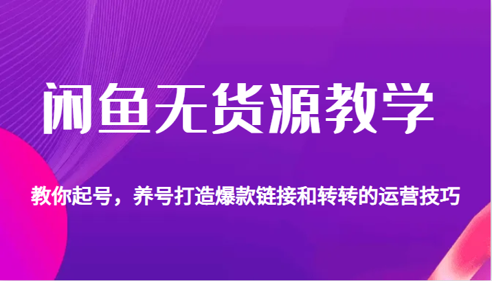 闲鱼无货源教学，教你起号，养号打造爆款链接以及转转的运营技巧-副业网