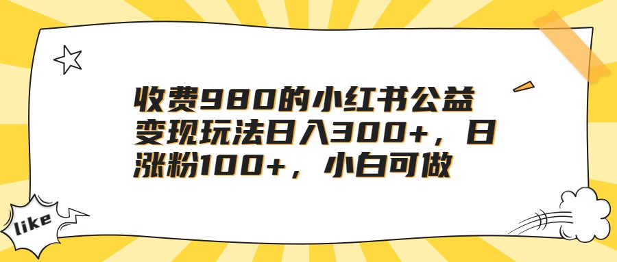 收费980的小红书公益变现玩法日入300+，日涨粉100+，小白可做-副业网