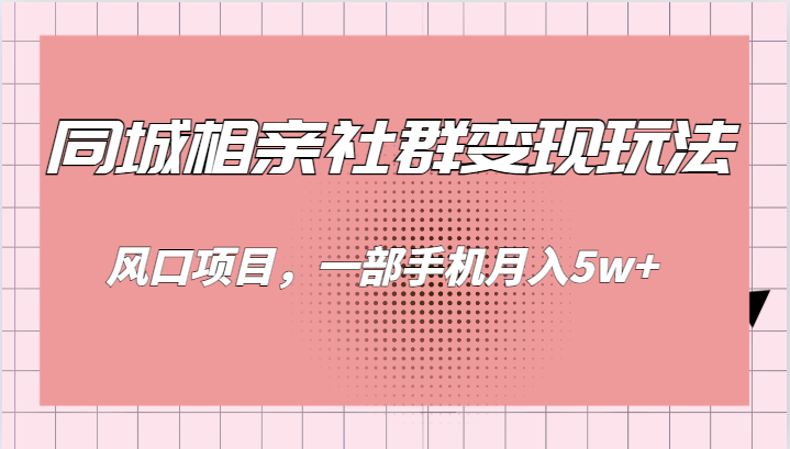 同城相亲的社群变现玩法，风口项目，一部手机月入5w+-副业网