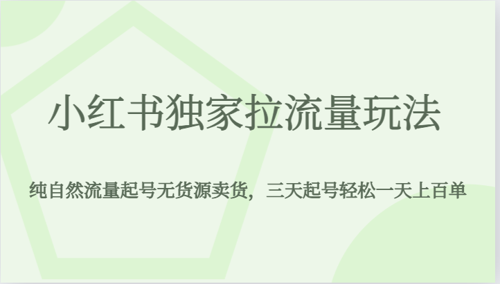 小红书独家拉流量玩法，纯自然流量起号无货源卖货，三天起号轻松一天上百单-副业网