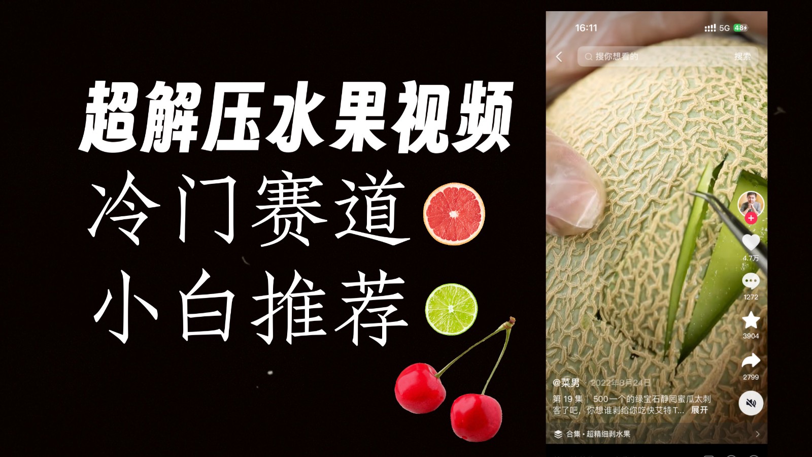 冷门赛道水果解压视频，方法自创，单日变现1000加，简单复制操作，小白必入-副业网
