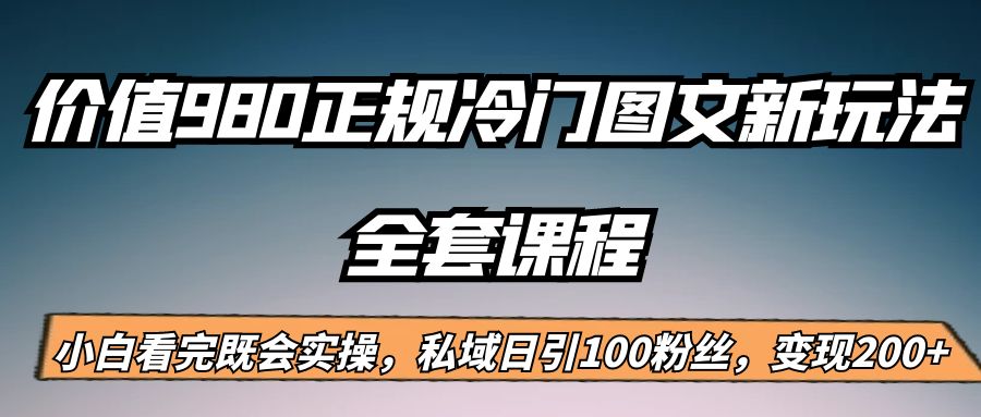外面卖980的正规冷门图文新玩法，私域日引100粉丝，变现200+-副业网