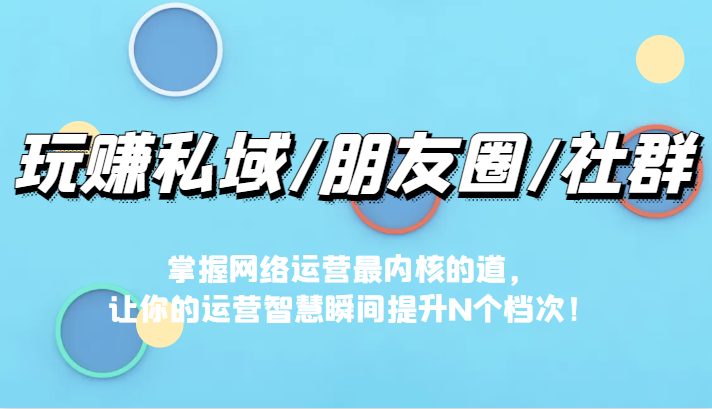 玩赚私域/朋友圈/社群，掌握网络运营最内核的道，让你的运营智慧瞬间提升N个档-副业网