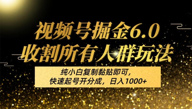 视频号掘金6.0收割所有人群玩法！纯小白复制黏贴即可，快速起号开分成，日入1000+-副业网