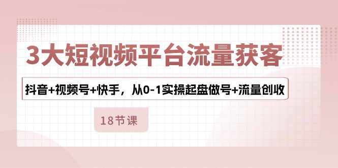 3大短视频平台流量获客，抖音+视频号+快手，从0-1实操起盘做号+流量创收-副业网