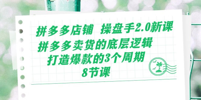 拼多多店铺操盘手2.0新课，拼多多卖货的底层逻辑，打造爆款的3个周期（8节）-副业网