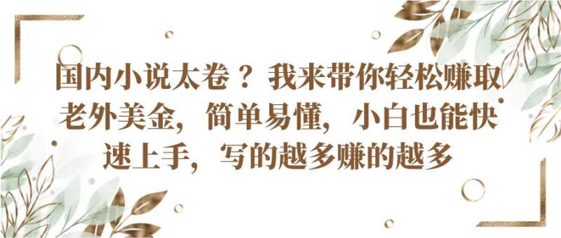 国内小说太卷？带你轻松赚取老外美金，简单易懂小白也能快速上手，写的越多赚的越多-副业网