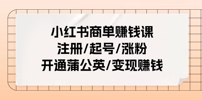 小红书商单赚钱课：注册/起号/涨粉/开通蒲公英/变现赚钱（25节课）-副业网