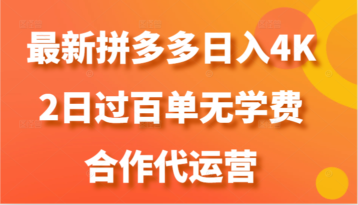 最新拼多多，日入4K+，2日过百单无学费，合作代运营-副业网