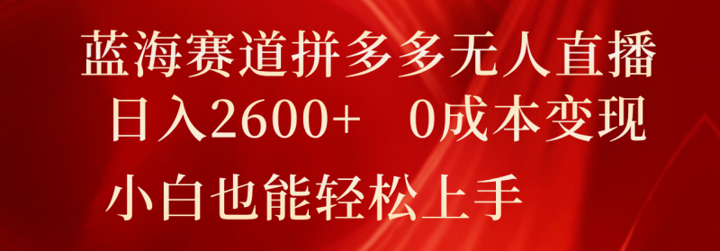 蓝海赛道拼多多无人直播，日入2600+，0成本变现，小白也能轻松上手-副业网