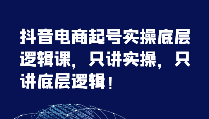 抖音电商起号实操底层逻辑课，只讲实操，只讲底层逻辑！（7节）-副业网