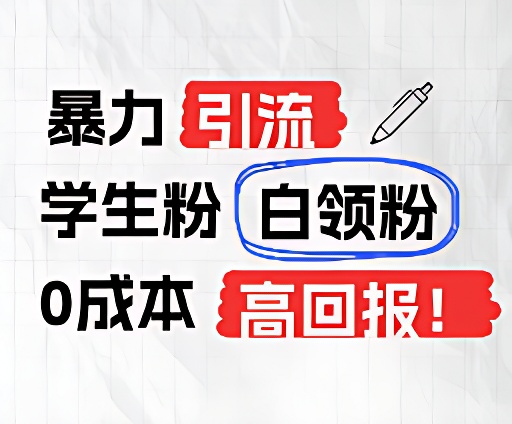 暴力引流学生粉白领粉，吊打以往垃圾玩法，0成本，高回报-副业网