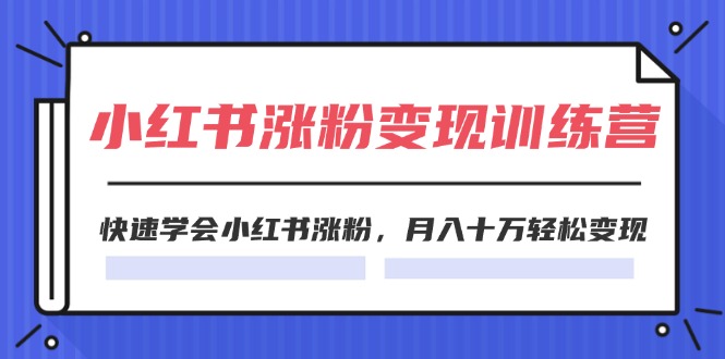 2024小红书19天涨粉变现特训营，快速学会小红书涨粉，月入十万轻松变现（42节）-副业网