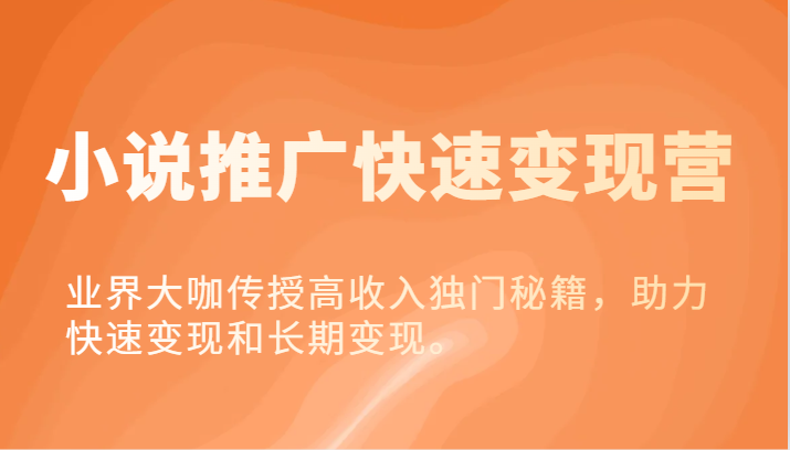小说推广快速变现营-业界大咖传授高收入独门秘籍，助力快速变现和长期变现。-副业网