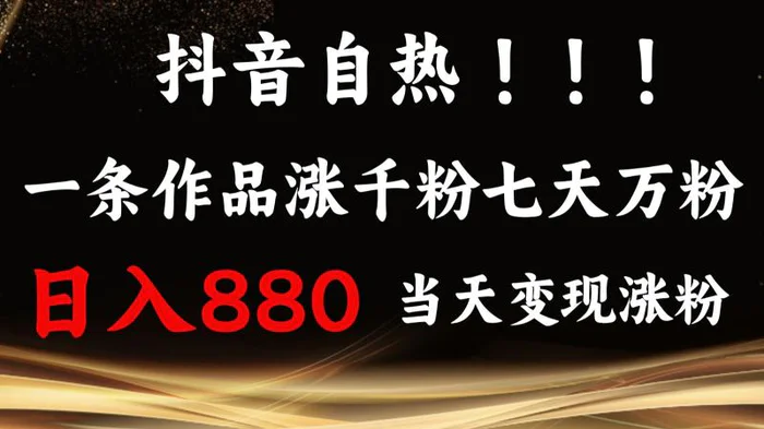 抖音小红书自热，一条作品1000粉，7天万粉，单日变现880收益-副业网