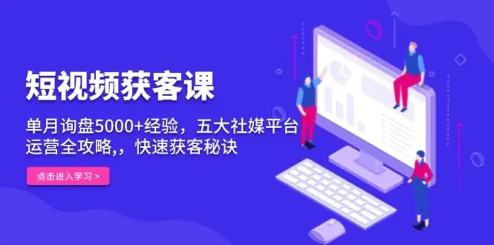短视频获客课，单月询盘5000+经验，五大社媒平台运营全攻略,，快速获客秘诀-副业网