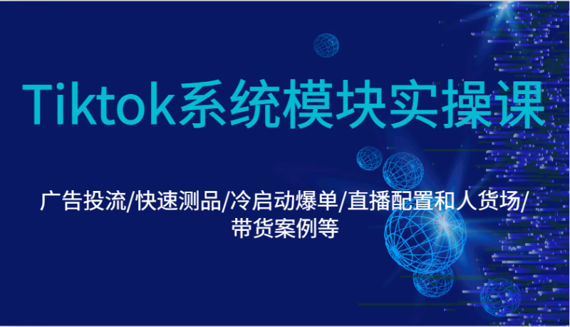 Tiktok系统模块实操课：广告投流/快速测品/冷启动爆单/直播配置和人货场/带货案例等-副业网