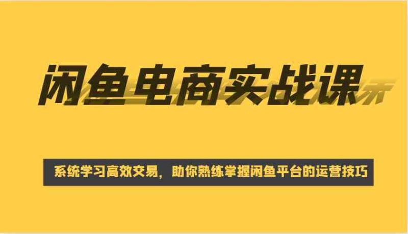 闲鱼电商实战课，系统学习高效交易，助你熟练掌握闲鱼平台的运营技巧-副业网