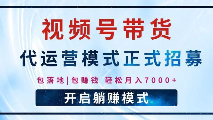 【视频号代运营】全程托管计划招募，躺赚模式，单月轻松变现7000+-副业网