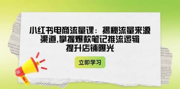 小红书电商流量课：揭秘流量来源渠道,掌握爆款笔记推流逻辑,提升店铺曝光-副业网