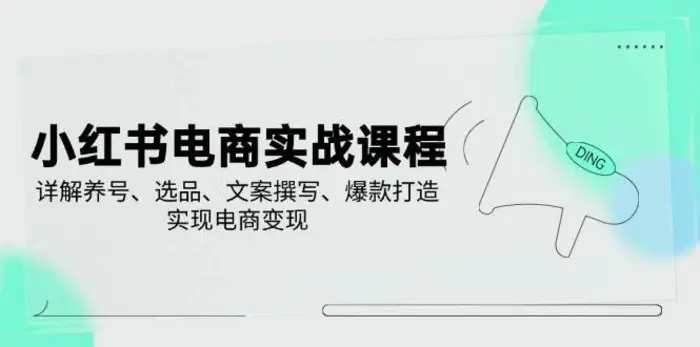 小红书电商实战课程，详解养号、选品、文案撰写、爆款打造，实现电商变现-副业网
