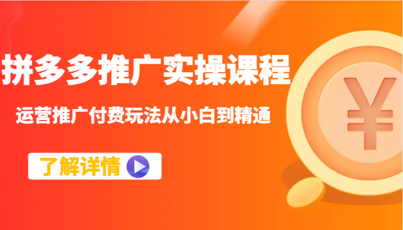 拼多多推广实操课程：运营推广付费玩法从小白到精通-副业网
