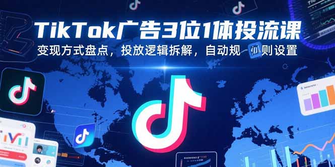 TikTok广告3位1体投流课，变现方式盘点，投放逻辑拆解，自动规则设置-副业库