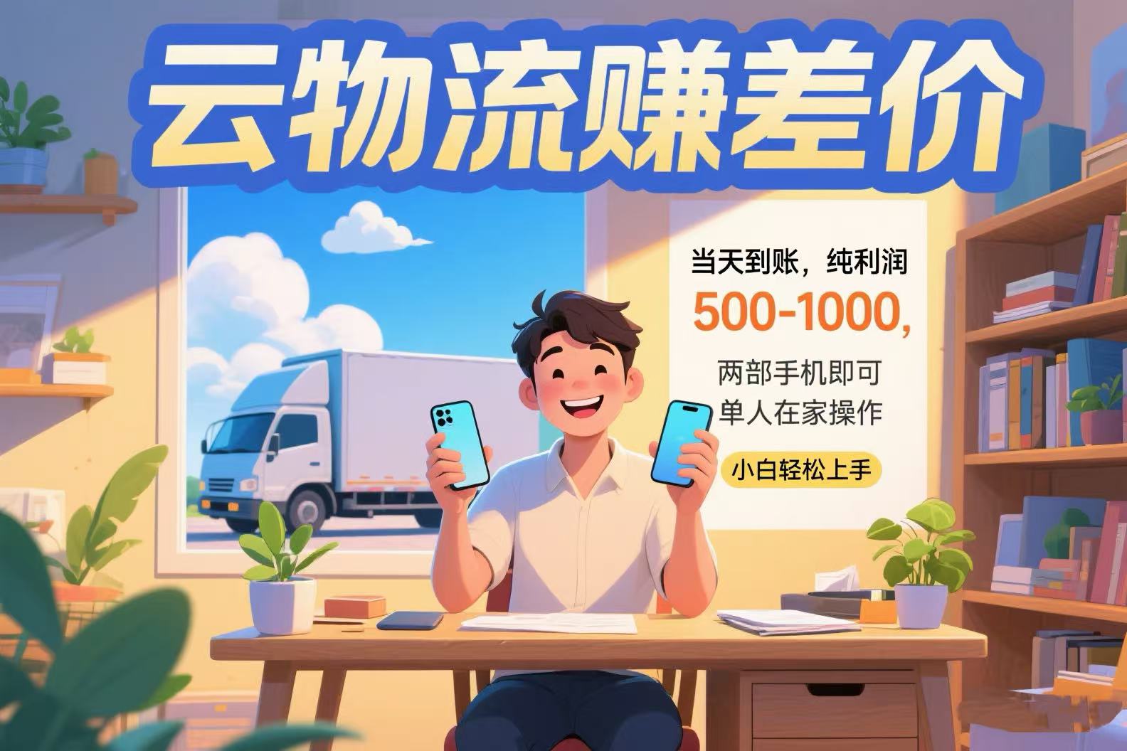 云物流赚差价 当天到账纯利润500-1000 两部手机即可 可单人在家操作 小…-副业库