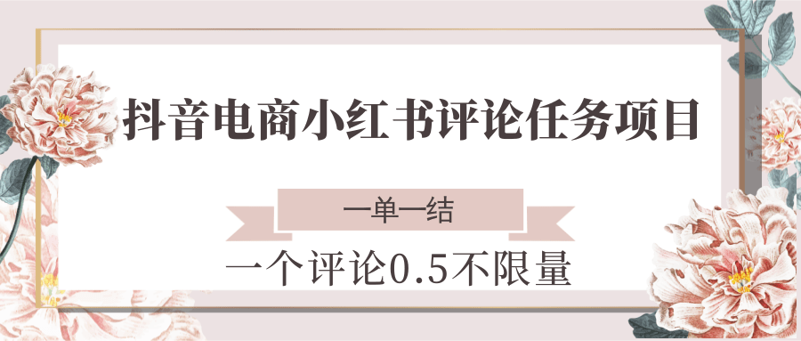 抖音电商小红书评论任务项目，一个评论0.5，一单一结 不限量-副业库