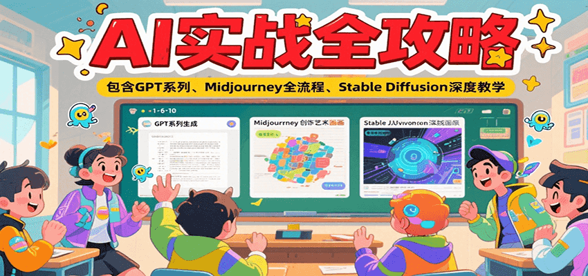 AI实战全攻略，包含GPT系列、Midjourney全流程、Stable Diffusion深度教学-副业库