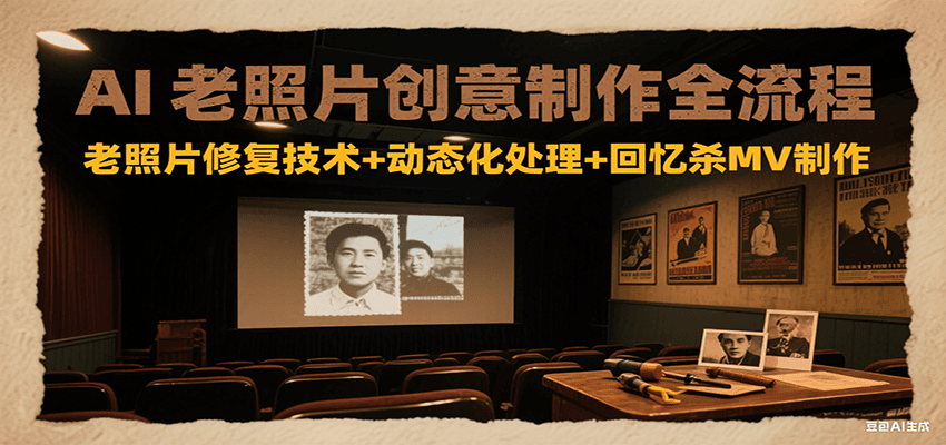 AI老照片创意制作全流程：老照片修复技术+动态化处理+回忆杀MV制作-副业库