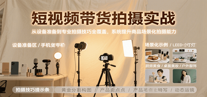 短视频带货拍摄实战，从设备准备到专业拍摄技巧全覆盖，系统提升商品场景化拍摄能力-副业网