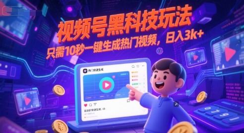 视频号黑科技玩法，只需10秒一键生成热门视频，日入3k+【揭秘】-副业库