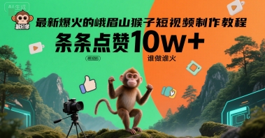 最新爆火的峨眉山猴子短视频制作教程，条条点赞10w+，谁做谁火【教程+提示词】-副业库