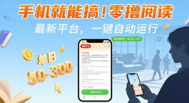 手机就能搞！零撸阅读挂G，最新平台，一键自动运行，随时随地挣，单日50-3张+【揭秘】-副业库