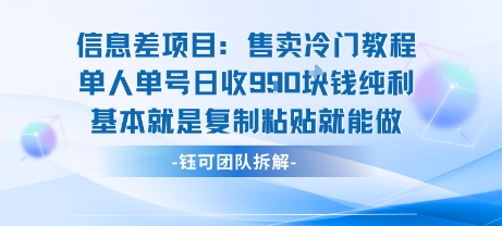 信息差项目：售卖冷门教程单人单号日收9张纯利基本就是复制粘贴就能做-副业库