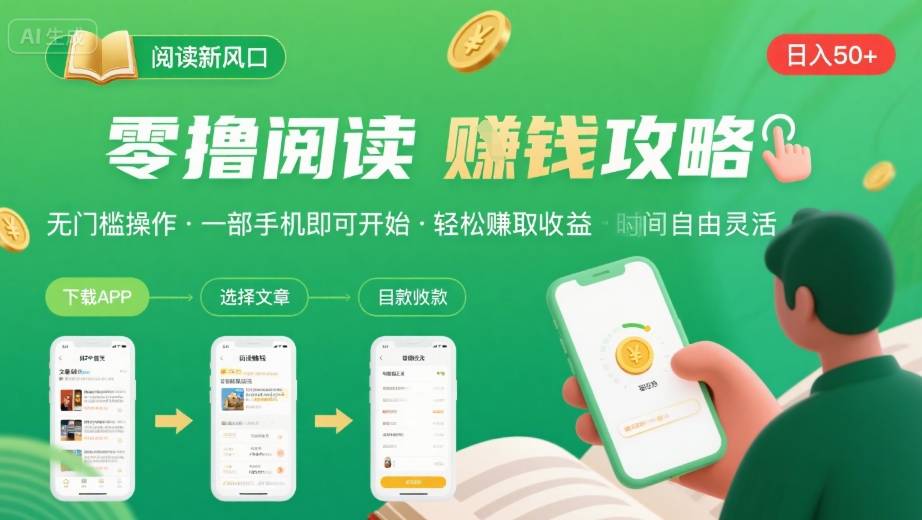 零撸阅读新风口，无门槛轻松挣，一部手机，日入 50-3张【揭秘】-副业库