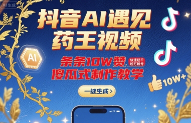 抖音AI遇见药王视频，条条10W赞，快速起千粉万粉号，傻瓜式制作教学-副业网