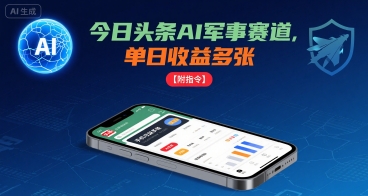 今日头条AI军事赛道，单日收益多张 ，手机可做【附指令】-副业网