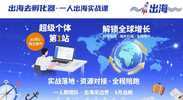 出海去孵化器，一人出海实战课，​超级个体第1站，解锁全球增长-副业网