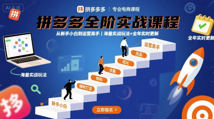 拼多多全阶实战课程，从新手小白到运营高手，海量实战玩法+全年实时更新【2025年9月更新】-副业网