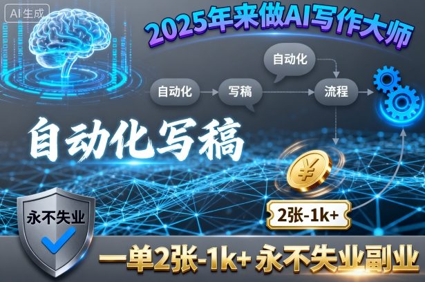 2025年来做AI写作大师，自动化写稿，一单2张-1k+，永不失业副业-副业网