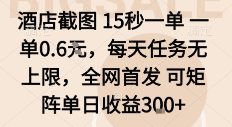 酒店截图15秒一单，一单0.6米，每天任务无上限，全网首发可矩阵单日收益3张【揭秘】-副业网