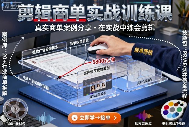 剪辑商单实战训练课，真实商单案例分享，在实战中练会剪辑-副业网