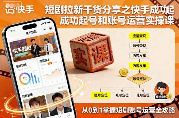 短剧拉新干货分享之快手成功起号和账号运营实操课-副业网