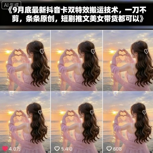 9月底最新抖音卡双特效搬运技术，一刀不剪，条条原创，短剧推文美女带货都可以-副业网