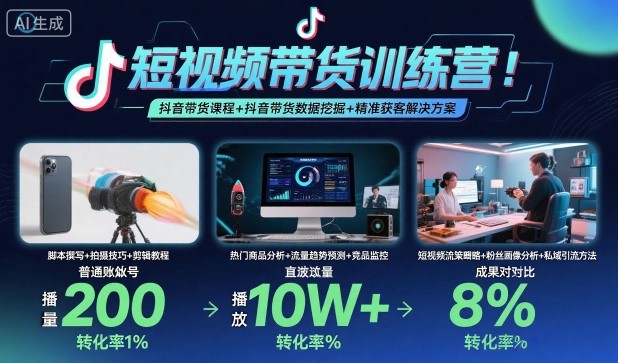 短视频带货训练营，抖音带货课程+抖音带货数据挖掘+精准获客解决方案-副业网