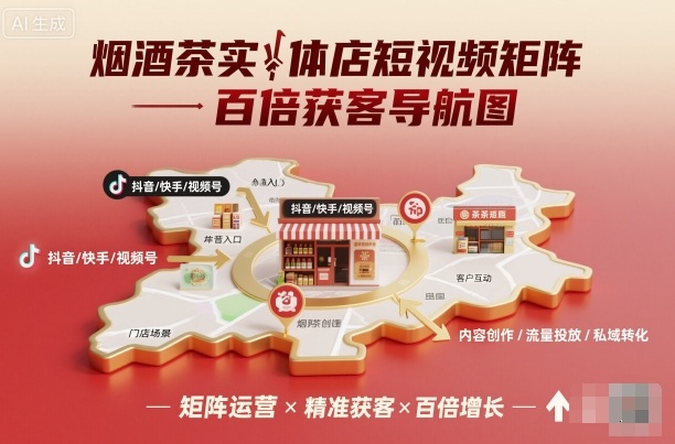烟酒茶实体店短视频矩阵百倍获客导航图-副业网